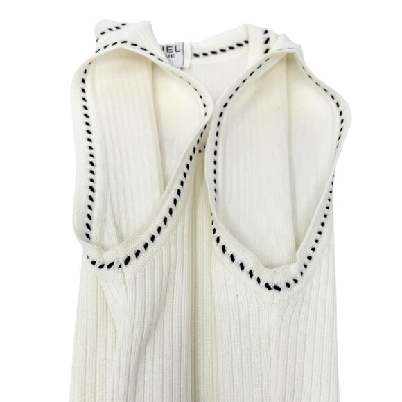 CHANEL Vintage 96P CC Mark Logo Knit Tank Top #42 White Black Cotton [106470] - Picture 9 of 14